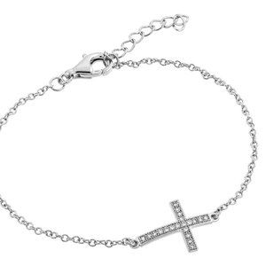 925 Sterling Silver CZ Side Cross Bracelet